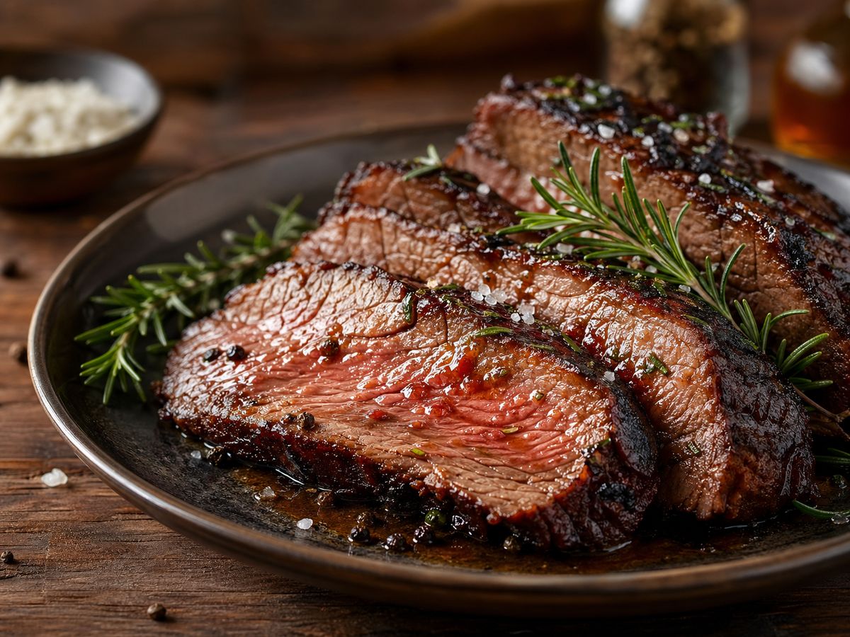 Reverse-seared kosher meat from the Chefaleh Shabbat menu